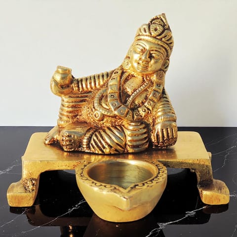 Brass Showpiece Kuber Ji With Deepak God Idol Statue - 3.6*3.5*3 Inch (BS1608 D)