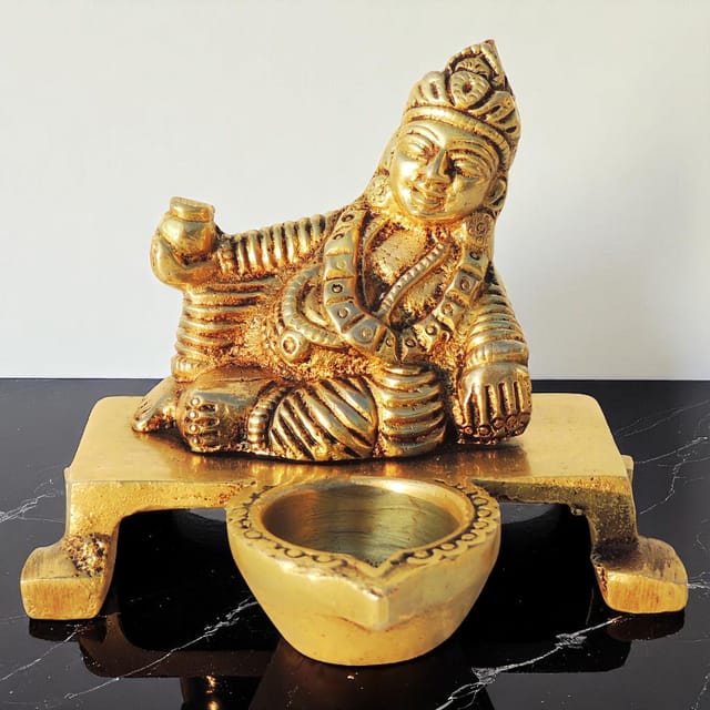 Brass Showpiece Kuber Ji With Deepak God Idol Statue - 3.6*3.5*3 Inch (BS1608 D)