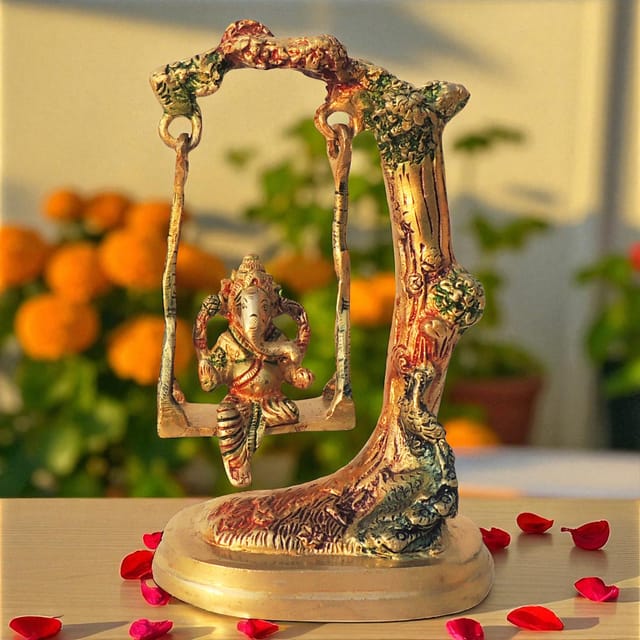 Brass Showpiece Ganesh Jhula God Idol Statue - 4.5*3*7 Inch (BS1594 G)