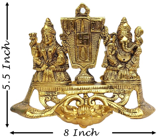 Aluminium Showpiece Laxmi Ganesh Deepak Statue - 8*4.5*5.5 Inch (AS435 G)