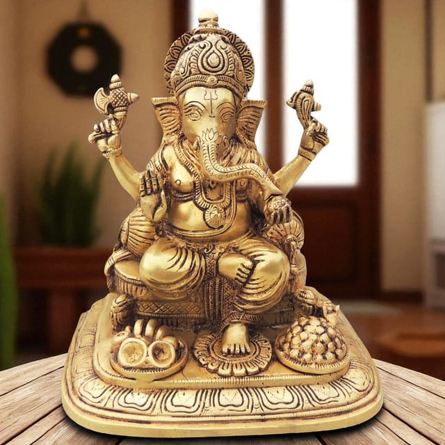 Brass Showpiece Ganesh Ji God Idol Statue - 8.2*6*9.5 Inch (BS1545 C)