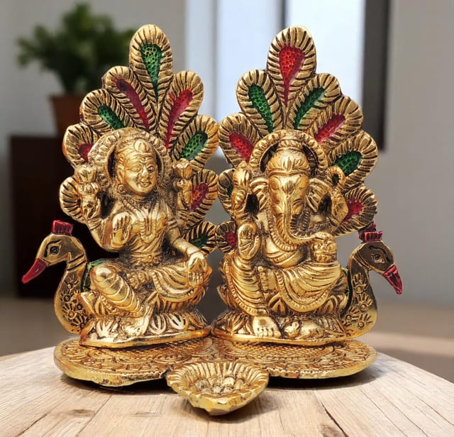 Showpiece Aluminium Lamxi Ji Sitting On Peacock - 6.2*4.2*5.1 Inch (AS367 G)