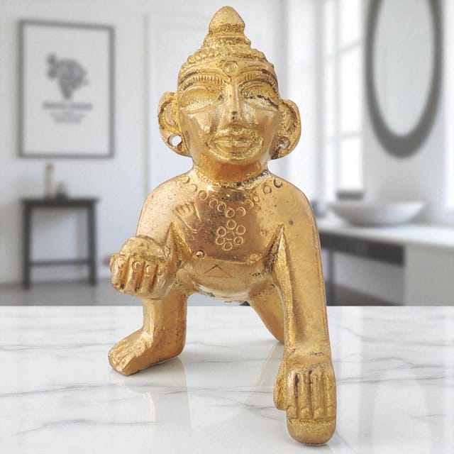 Brass Showpiece Laddu Gopal God Idol Statue - 3*1*2 Inch (BS871 L)