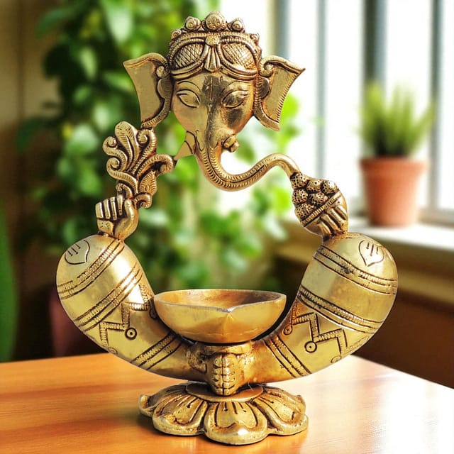 Brass Showpiece Ganesh Deepak God Idol Statue - 6*3*7 Inch (BS1656 D)
