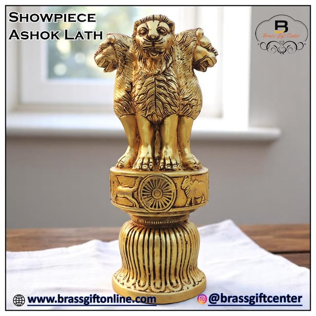 Brass Table Decor Showpiece Ashok Lath Statue - 4.5*4.5*9.5 Inch (BS1658 F)