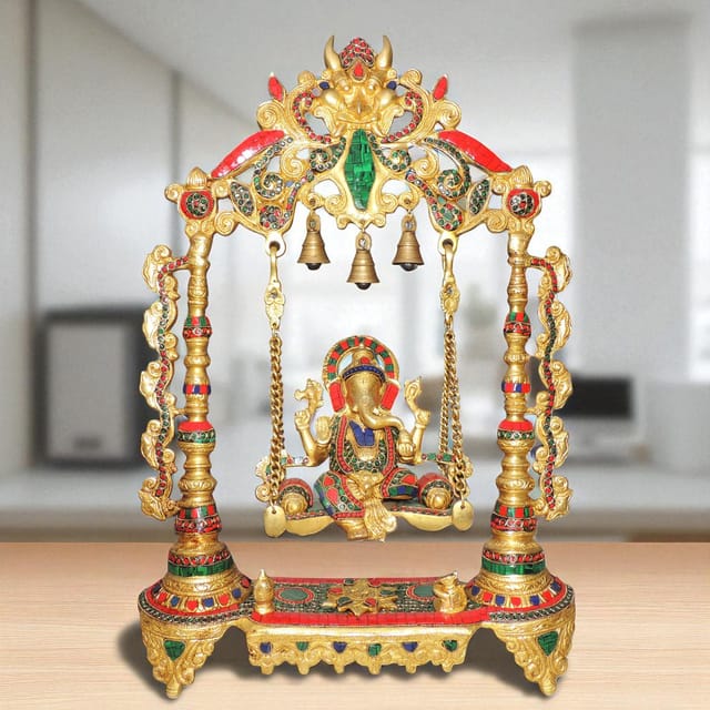 Brass Showpiece Stone Ganesh Ji God Idol Statue - 17.5*5*26.5 Inch (BS1373 D)