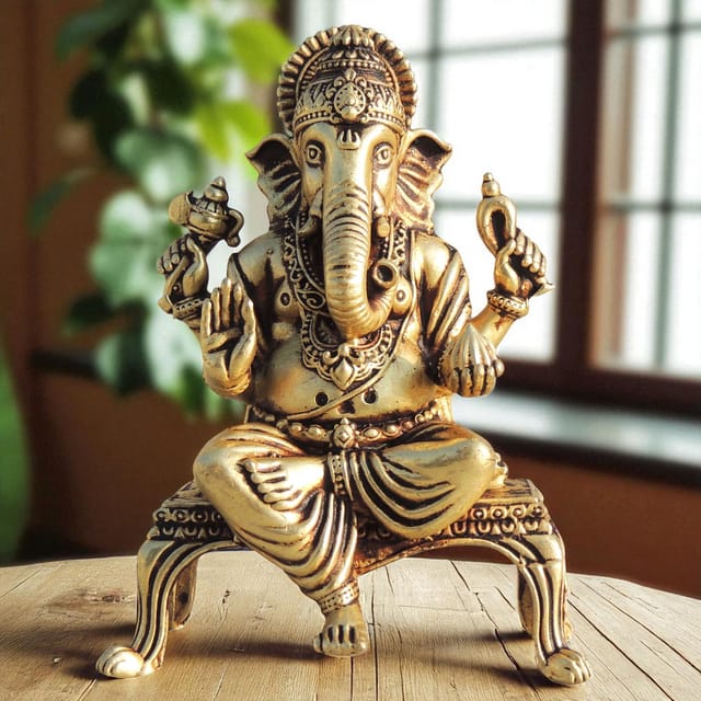 Brass Showpiece Ganesh Ji God Idol Statue, Made From Machine - 2.7*1.5*3.8 Inch (BS1700 G)