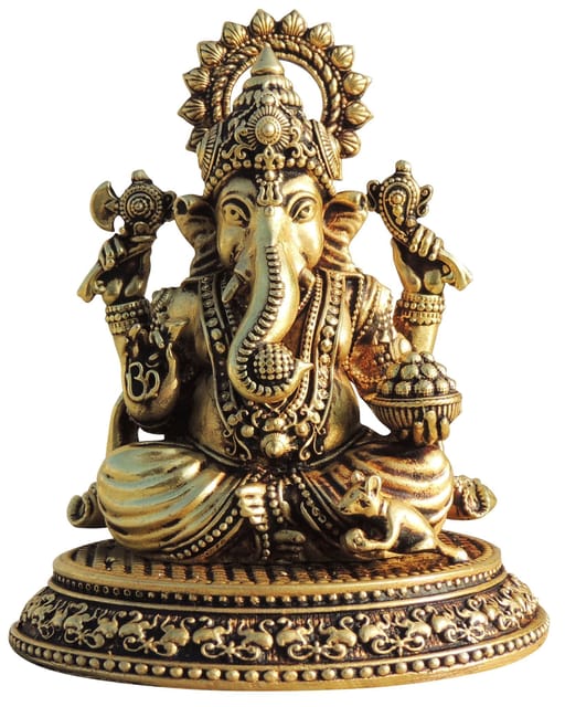 Brass Showpiece Ganesh Ji God Idol Statue, Made From Machine - 3.5*3*4 Inch (BS1702 G)