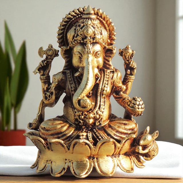 Brass Showpiece Ganesh Ji God Idol Statue - 2.2*2*2.5 Inch (BS1704 G)