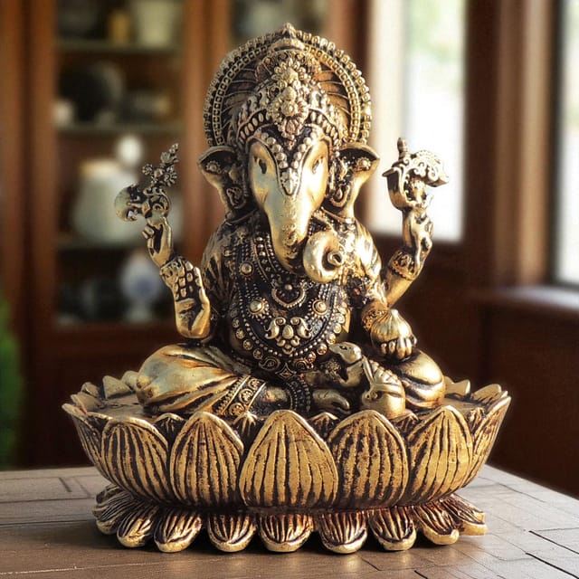 Brass Showpiece Ganesh Ji God Idol Statue, Made From Machine - 3.2*2*3.7 Inch (BS1705 G)