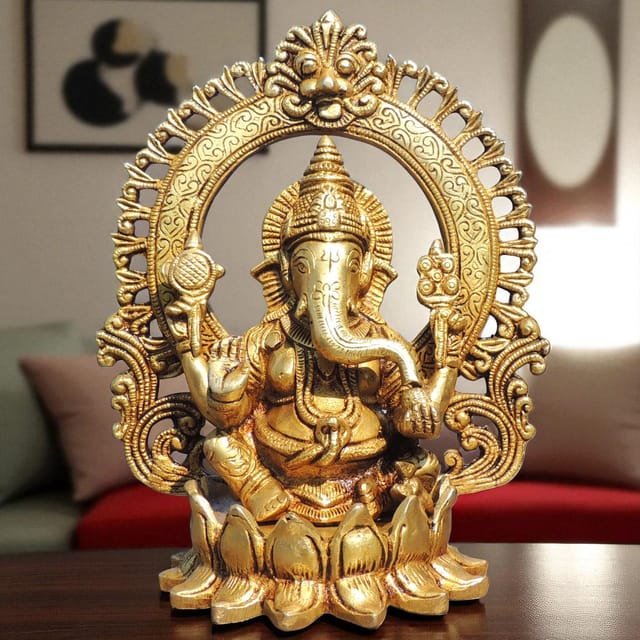 Brass Showpiece Ganesh Ji God Idol Statue - 8*5*9.2 Inch (BS1778 G)