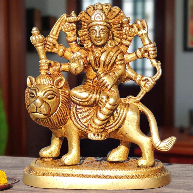 Brass Showpiece Durga Ji God Idol Statue - 3.2*2*3.7 Inch (BS1044 P)