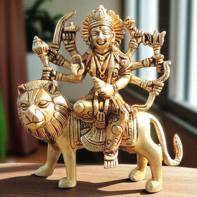 Brass Showpiece Durga Ji God Idol Statue - 5*2*5.5 Inch (BS1028 Y)