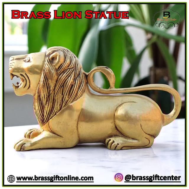 Brass Home Decorative Lion Showpiece Statue - 7.5*2.5*4.5 Inch (AN264 E)
