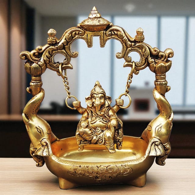 Brass Showpiece Ganesh Jhula God Idol Statue - 7*3.6*8.6 Inch (BS1757 C)