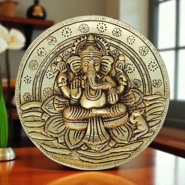 Brass Showpiece Wall Hanging Ganesh Ji God Idol Statue - 7.2*1*7.2 Inch (BS1795 E)