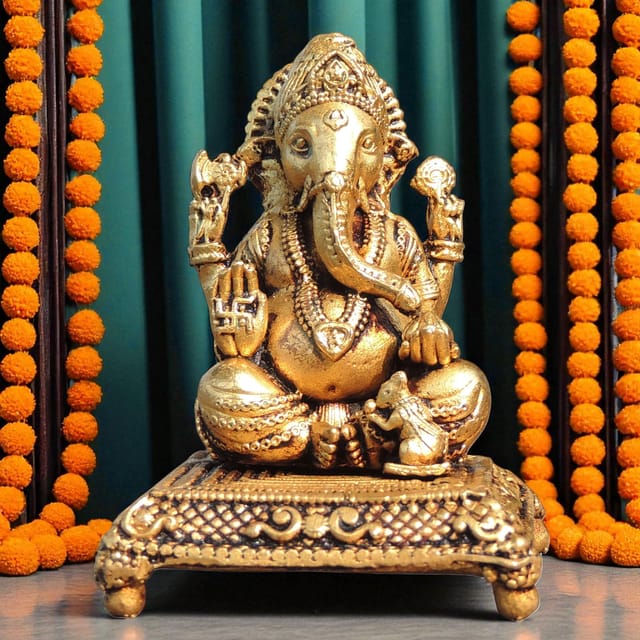 Brass Showpiece Ganesh Ji God Idol Statue - 2*2*2.5 Inch (BS1775 G)