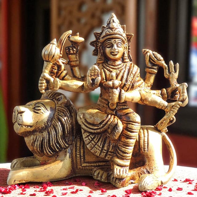 Brass Showpiece Durga Ji God Idol Statue - 4*2*4 inch (BS1783 E)