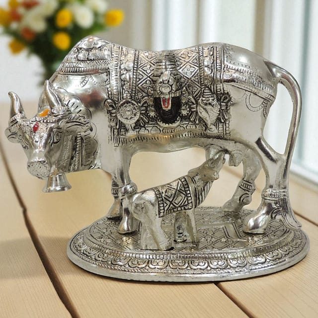 Aluminium Showpiece Cow Statue - 8*4.7*6 Inch (AS477 S)