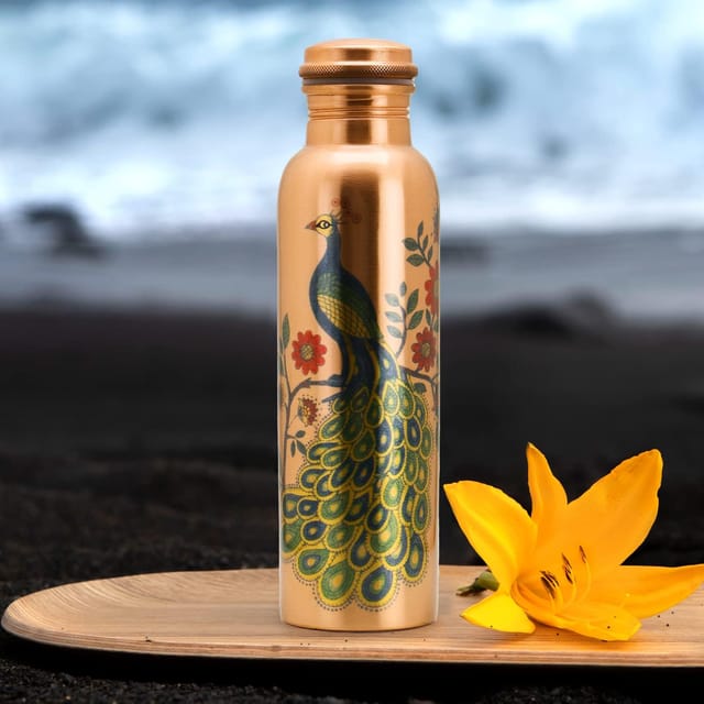 Pure Copper Drinking Water Bottle  - 2.5*2.5*10.3 Inch, 900 ML (BC079 P)