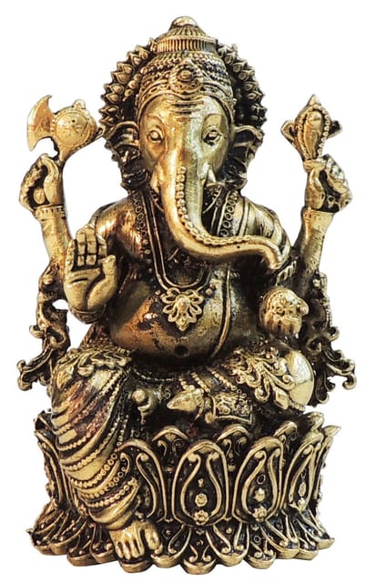 Brass Showpiece Ganesh Ji God Idol Statue - 2.5*2.5*4.2 Inch (BS1825 G)