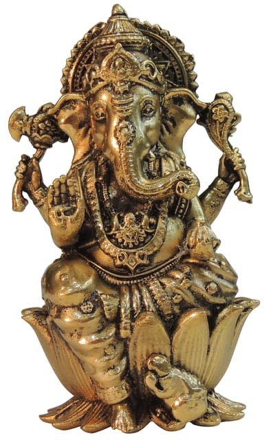 Brass Showpiece Ganesh Ji God Idol Statue - 3*2.5*4.5 Inch (BS1824 G)
