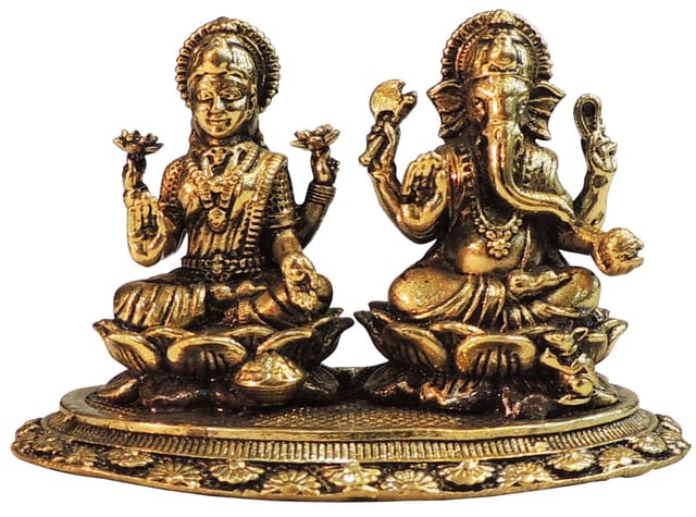 Brass Showpiece Ganesh Laxmi God Idol Statue - 3.2*2*2 Inch (BS1820 D)