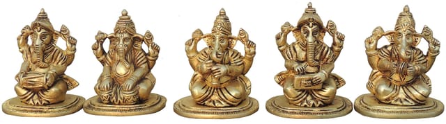 Brass Showpiece Musical Ganesh God Idol Statue - 3.2*2.7*4 Inch (BS1649 H)