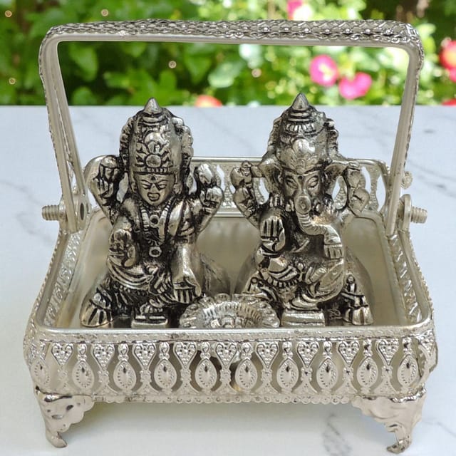 Aluminium Showpiece Laxmi Ganesh - 5*5*4 Inch (AS514 S)