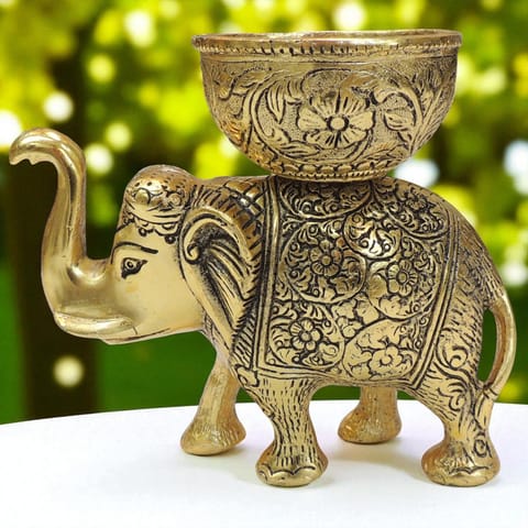 Aluminium Showpiece Elephant Bowl - 6.5*3.2*6 Inch (AS492 C)