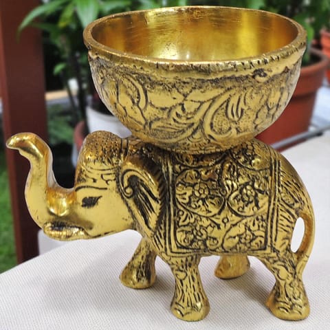 Aluminium Showpiece Elephant Bowl - 5*3.2*4.5 Inch (AS492 A)