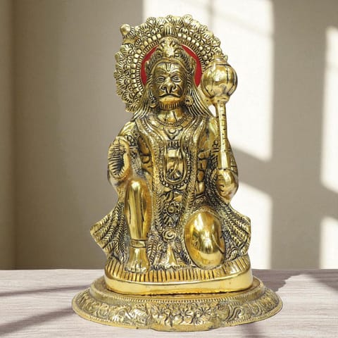 Aluminium Showpiece Sitting Hanuman Ji - 7*7*10.5 Inch (AS489 G)