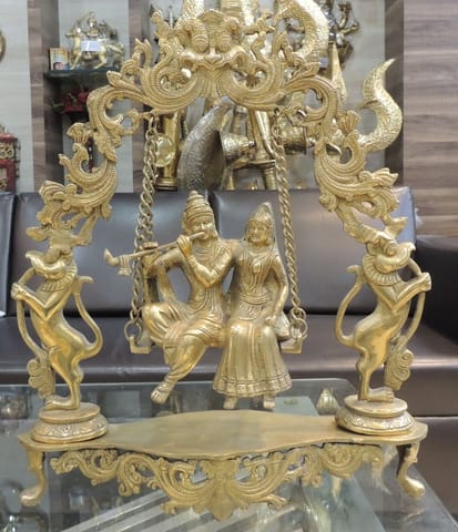 Brass Showpiece Radha Krishna Jhula God Idol Statue - 15*4.6*17.6 Inch (BS1020 A)