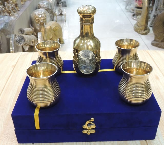 Brass Showpiece Antique Jug With 4 Glass Diwali Gifting Item - 2.5*2.5*6.5 Inch (B309 A)