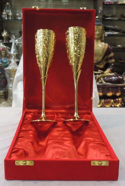 Brass Decorative Glass Set Diwali Gifting Item - 2.6*2.6*9.5 Inch (B306 B)