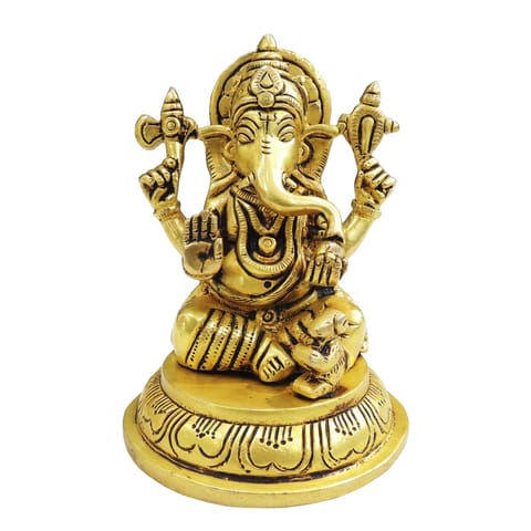 Brass Showpiece Ganesh Statue - 3.5*3.5*4.5 Inch (BS1897 G)