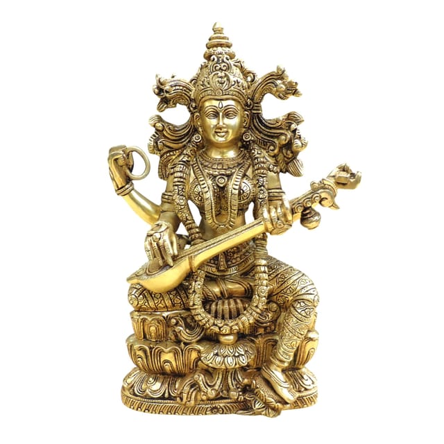 Brass Showpiece Sarswati God Idol Statue - 10*5.5*15 Inch (BS1891 S)