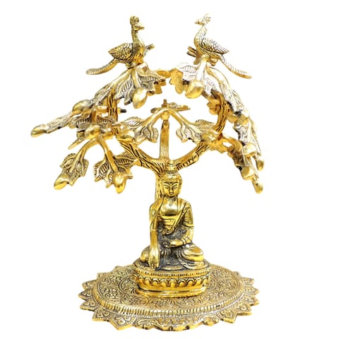 Aluminium Showpiece Buddha Under Tree Statue - 9.5*9*13 Inch (AS524 C)