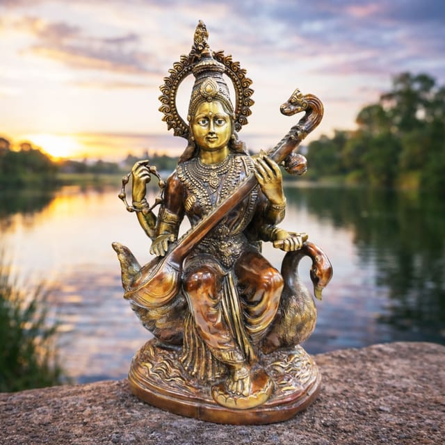 Brass Showpiece Saraswati Ji God Idol Statue - 18*10*29 Inch (BS682)