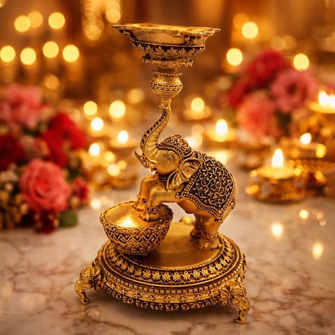 Brass Showpiece Elephant Deepak God Idol Statue - 3.5*3.5*6 Inch (BS1912 D)