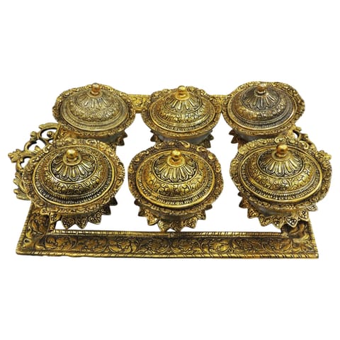 Aluminium Decorative 6 Pieces Bowl Set With Tray (AS538 C)