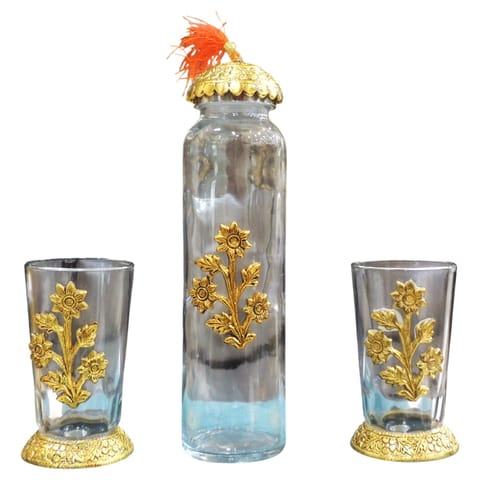 Aluminium Decorative 2 Pieces Glass Set With Bottle (AS537 D)