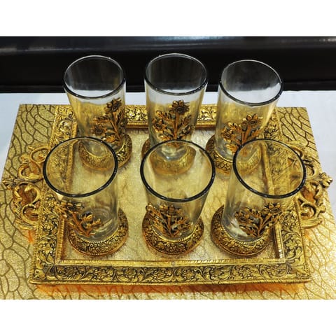Aluminium Decorative 6 Pieces Glass Set With Tray (AS322 A)