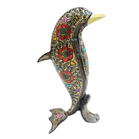 Brass Home Decorative Dolphin Showpiece Statue - 8.5*6*15.5 Inch (AN239 G)