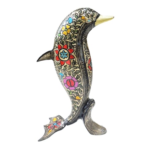 Brass Home Decorative Dolphin Showpiece Statue - 8*6*17.5 Inch (AN239 F)