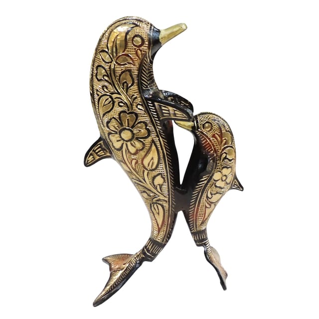 Brass Home Decorative Dolphin Showpiece Statue - 5*3.5*10.5 Inch (AN174 A)
