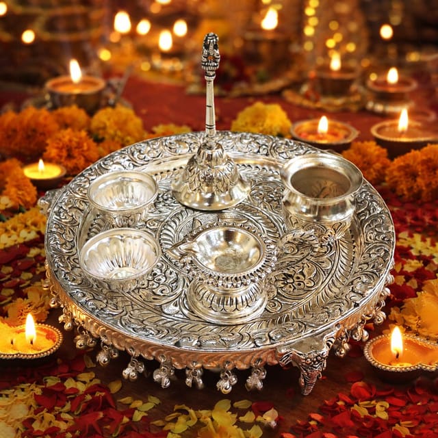 Brass Puja Thali - 11*11*2 Inch (Z609 F)