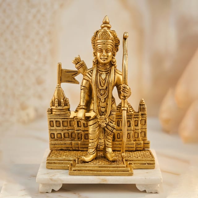 Brass Showpiece Ram Ji With Temple God Idol Statue - 5.5*3*7.5 Inch (BS1813 D)