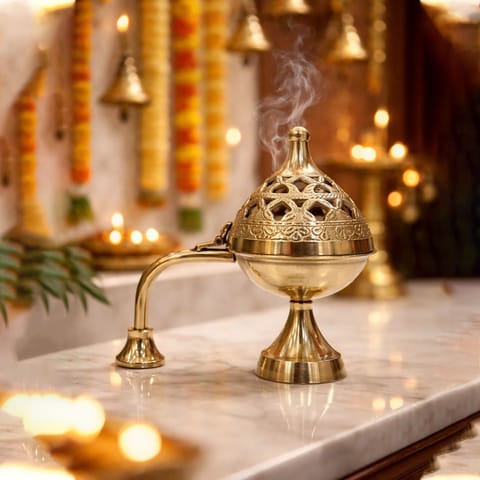 Brass Loban Dan, Luab Daan, Bakhoor Dan - 5.5*3*5 Inch (Z545 N)