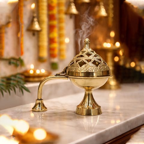 Brass Loban Dan, Luab Daan, Bakhoor Dan - 4*2.5*5 Inch (Z545 M)